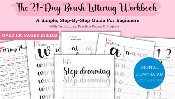 21 day brush lettering workbook